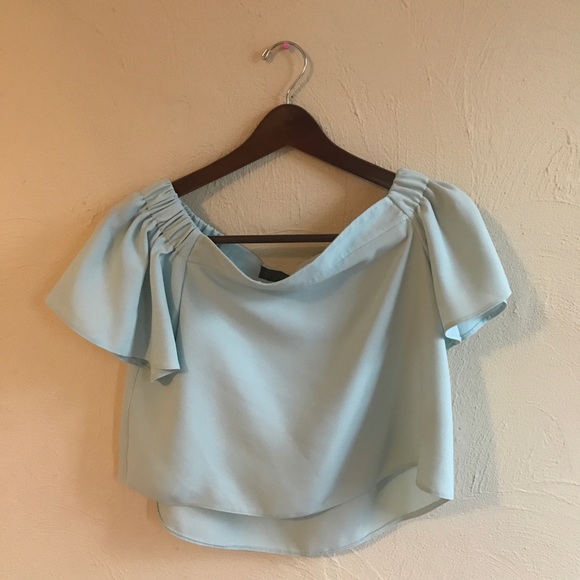 Topshop | Blue Structured Bardot Top - Picture 6 of 7